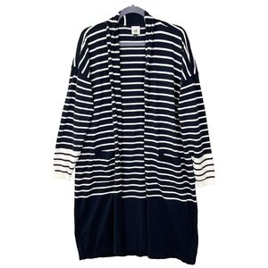CAbi Boathouse Duster Cardigan Womens Medium navy white striped preppy nautical